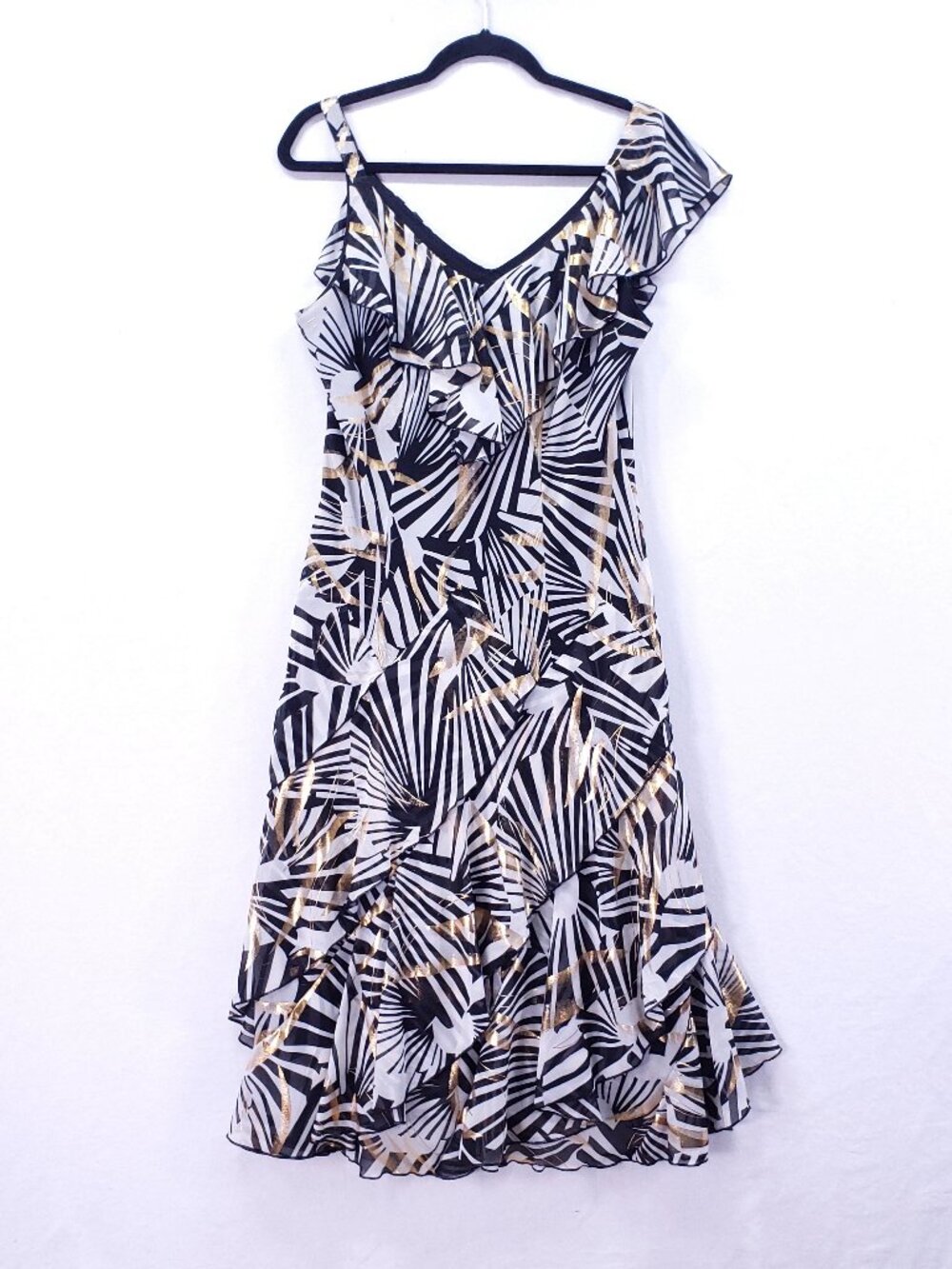 Signature by Robbie Bee Midi Dress Women’s Sz 10 Ruffled Tiered Geometric Unique